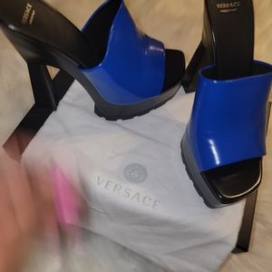 Versace Blue and Black Clog Heels